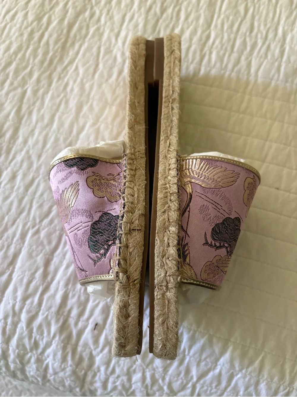 Johnny Was Lilac Embroidered Crane Espadrille Slide Size 10 New